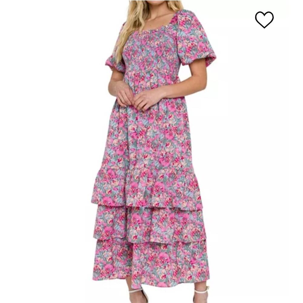 Free the roses floral maxi ruffle dress sz L